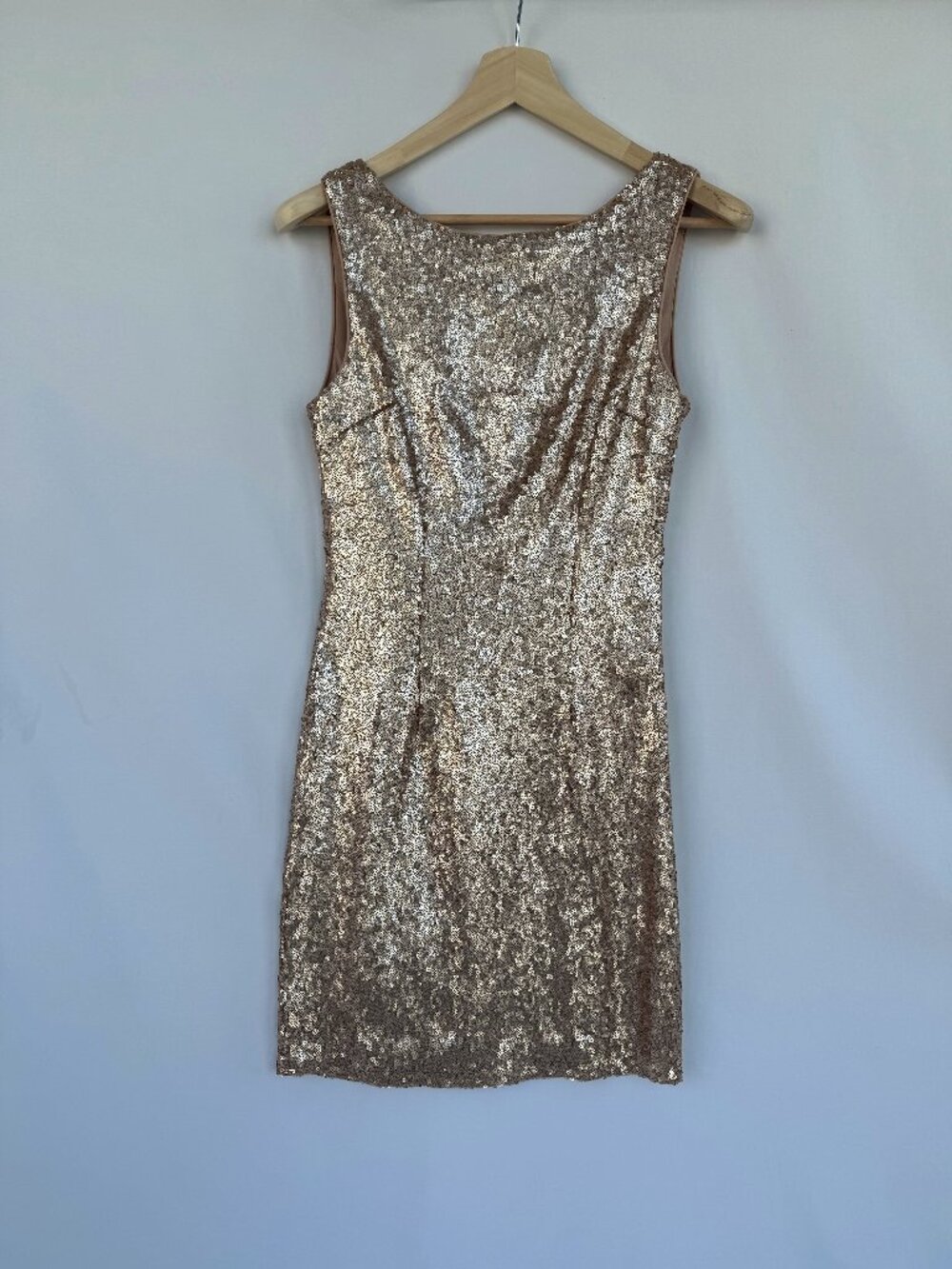 Lulus Champagne Gold Sequin Cowl Back Bodycon Mini Dress M